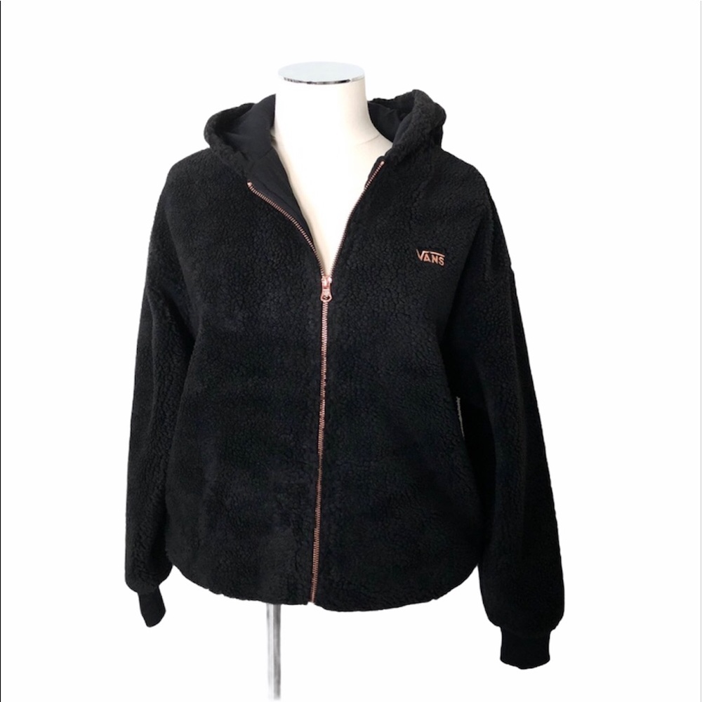 New VANS Soar Up Zip Teddy Jacket Hoodie Black Sz XS